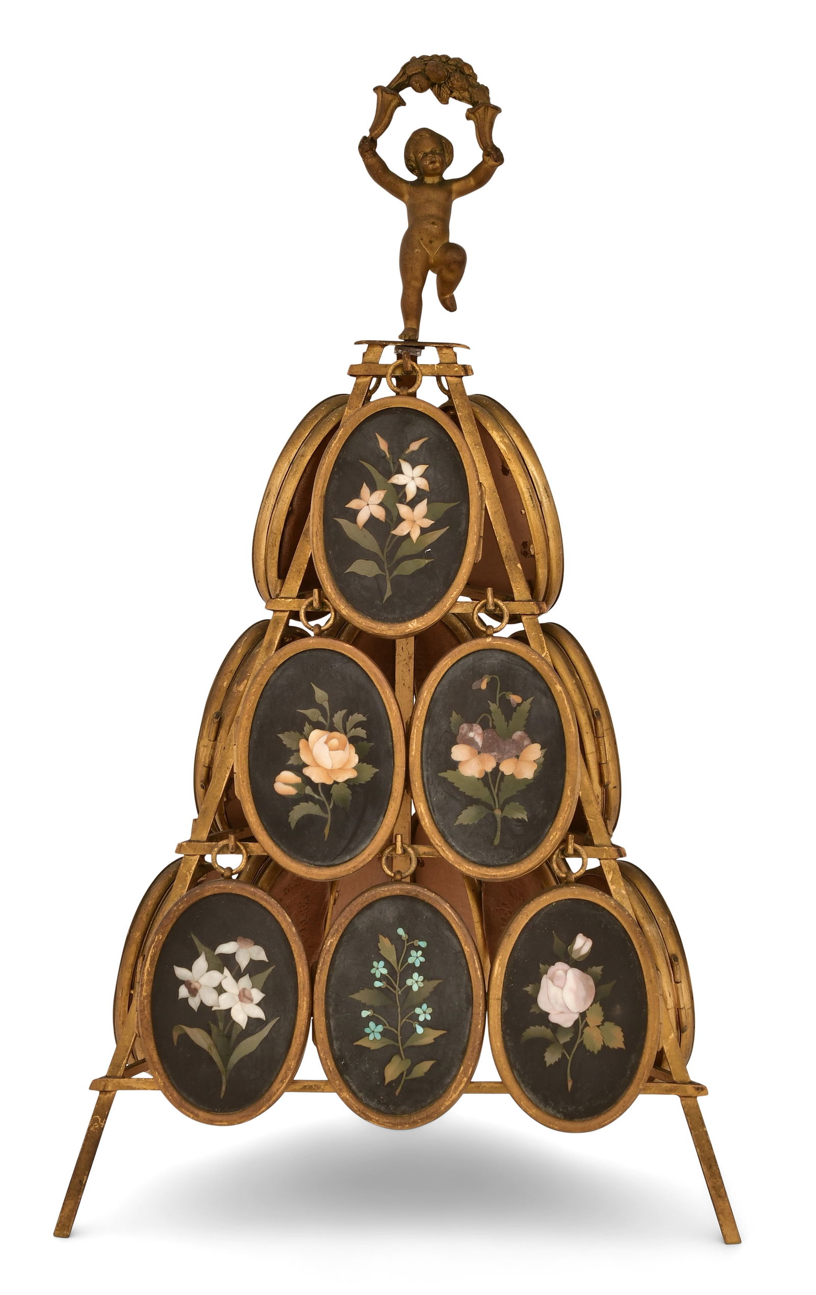 Italian Pietra Dura Tower of Frames, Giovanni Boncinelli e Figli, Firenze: Italian Pietra Dura Tower of Frames, Giovanni Boncinelli e Figli, Firenze late 19th century 15 x 8 1/2 x 8 inches Provenance: Private Collection, Pennsylvania