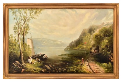 Attr. Andrew W. Melrose (American, 1836-1901), Locomotive Along the Hudson River at Anthony's Nose