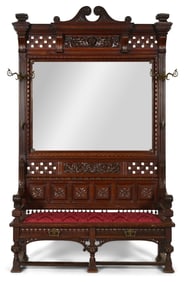 A Fine America Eastlake Mahogany Hall Bench