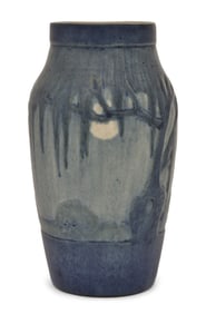 Newcomb College Pottery Scenic Vase with Live Oaks, Spanish Moss & Full Moon, Decorated by Sadie
