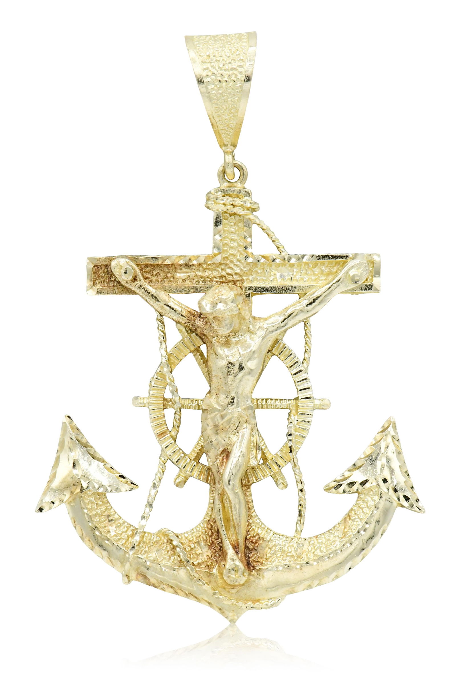 14K Yellow Gold Anchor & Crucifix Pendant: 14K Yellow Gold Anchor & Crucifix Pendant • 2 7/8 inches (length) • 12.5 dwt (total weight) Provenance: Private Collection, Rhode Island Other Notes: Fontaine's Auction Gallery can