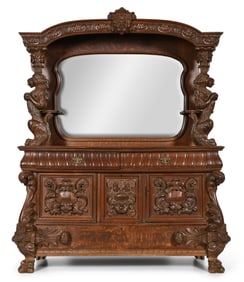 American Figural Carved Oak Sideboard