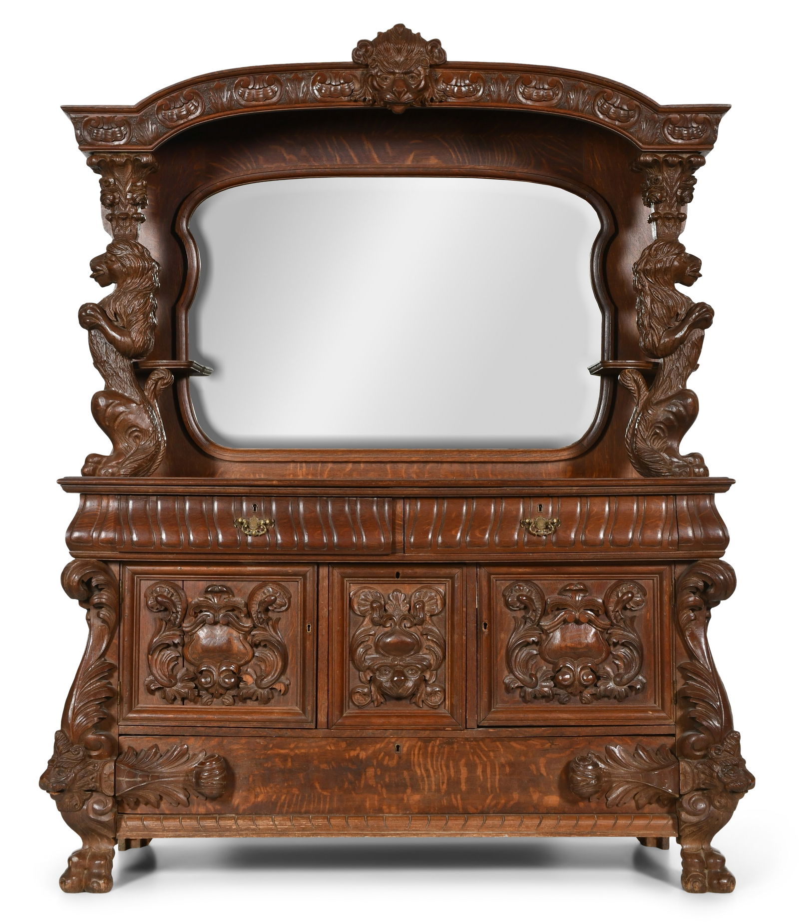 American Figural Carved Oak Sideboard (1 of 7)
