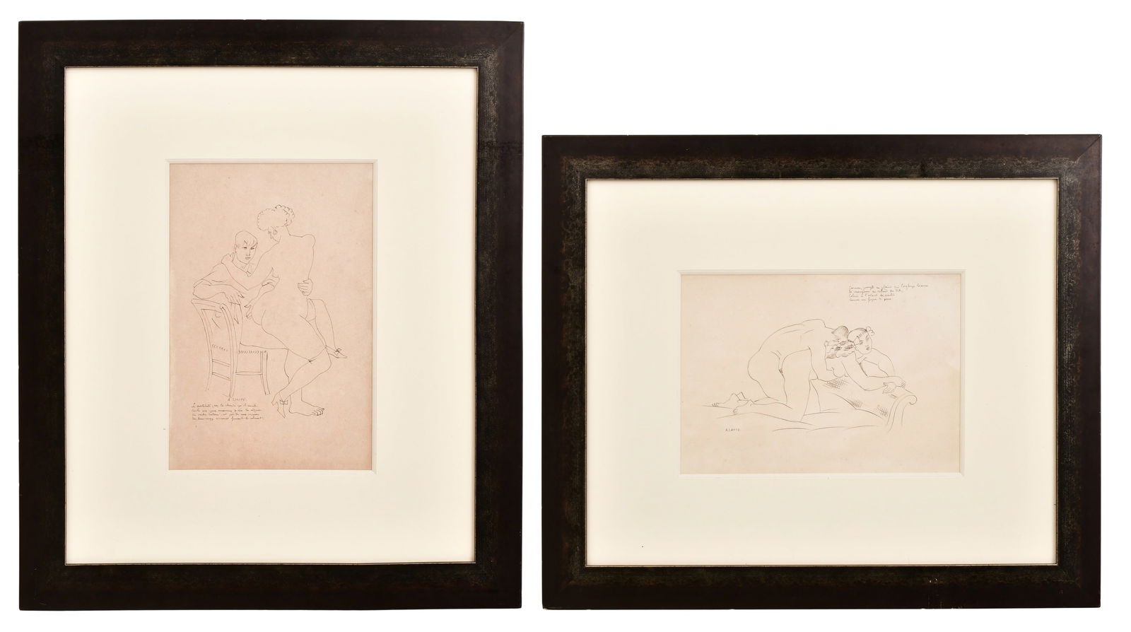 Andre Lhote (French, 1885-1962), Illustration pour "Musée Secret" par Jean Cocteau: Andre Lhote (French, 1885-1962) Illustration pour "Musée Secret" par Jean Cocteau executed circa 1920 pen and ink on paper each signed "A. Lhote" and extensively inscribed 15 1/2 x 9 3/4 inches