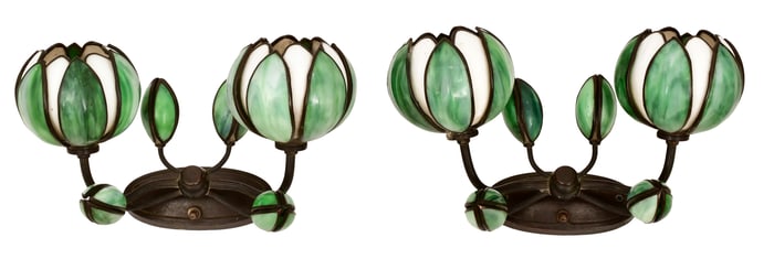 Pair of Handel "Pond Lily" Two-Light Sconces