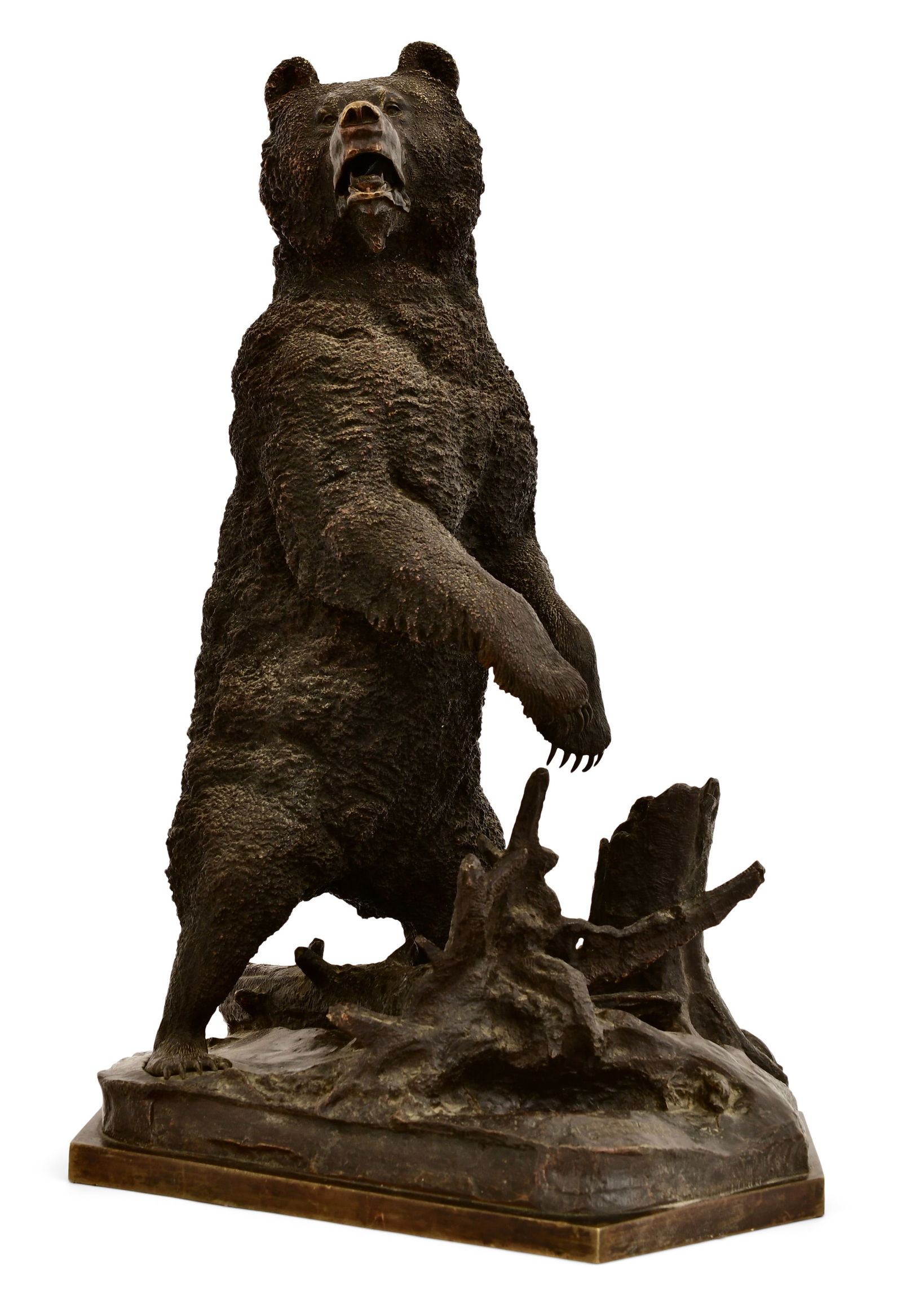 Nikolai Iwanowitsch Lieberich (Russian, 1828-1883), Siberian Grizzly Bear Bronze Sculpture: Nikolai Iwanowitsch Lieberich(Russian, 1828-1883)Siberian Grizzly Bearpatinated bronzemarked "N. Lieberich / Fabr. C.F. Woerffel, St. Petersburg"22 x 15 1/2 x 11 inchesProvenance: Important Privat