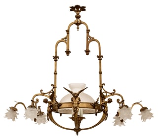 French Gilt Bronze & Frosted Glass Figural Chandelier