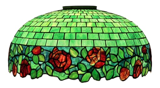 American Early 20th Century Leaded Glass "Rose" Lamp Shade