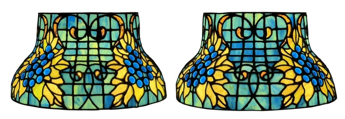 A Pair of Early 20th Century American Leaded Glass "Grape" Lamp Shades