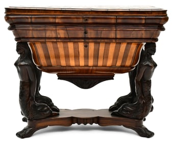 Italian Figural Carved Walnut Sewing Table