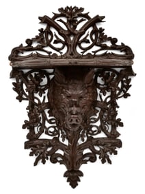 Black Forest Carved Wall Shelf with Boar's Head