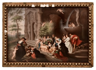 German Porcelain Plaque, "Garden of Love"