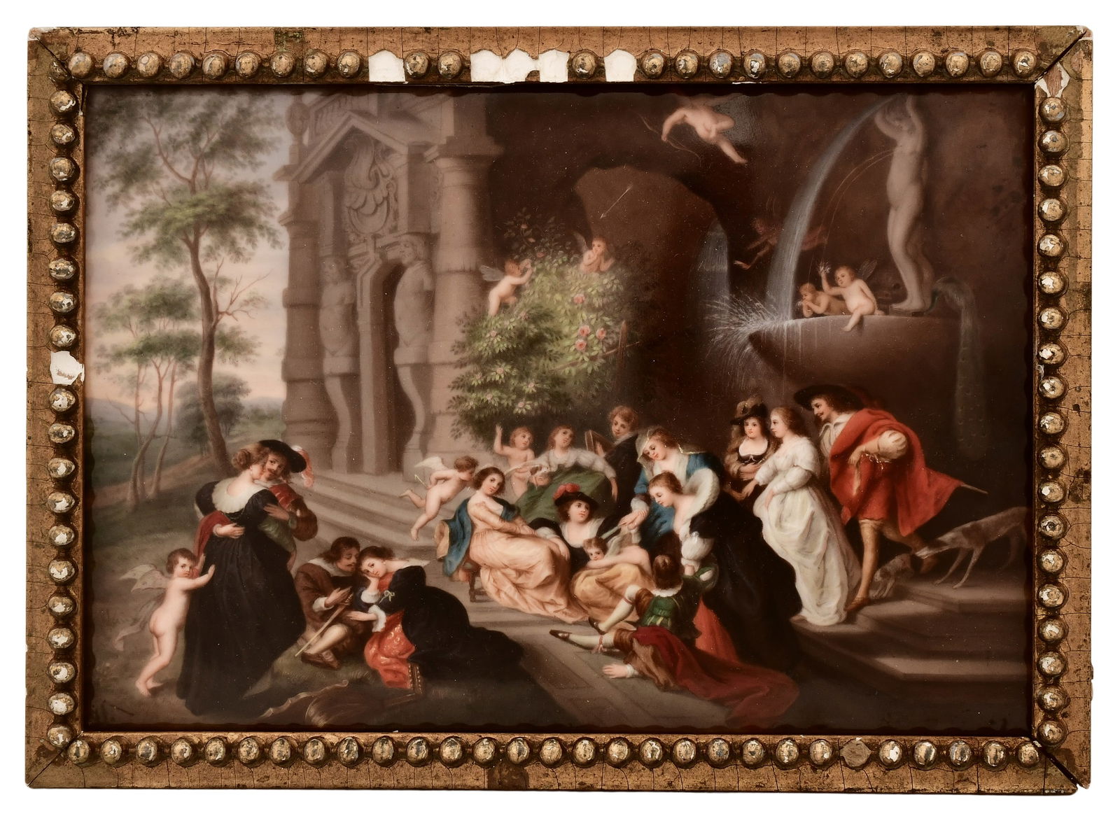 German Porcelain Plaque, "Garden of Love": German Porcelain Plaque, "Garden of Love" late 19th century painted after Peter Paul Rubens (Flemish, 1577-1640) 6 1/2 x 9 1/2 inches (plaque) 7 1/2 x 10 1/2 inches (frame)