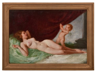 Maria Szantho (Hungarian, 1897-1998), Reclining Nude with Cherub