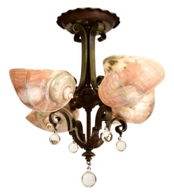 American Conch Shell & Bronze Chandelier