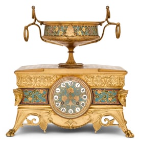 Ferdinand Barbedienne Egyptian Revival Gilt Bronze & ChamplevÈ Mantel Clock