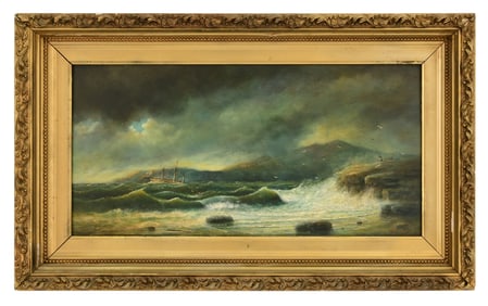 Brian Coole (English/American, b. 1939), Coastal Landscape with Sailing Ship