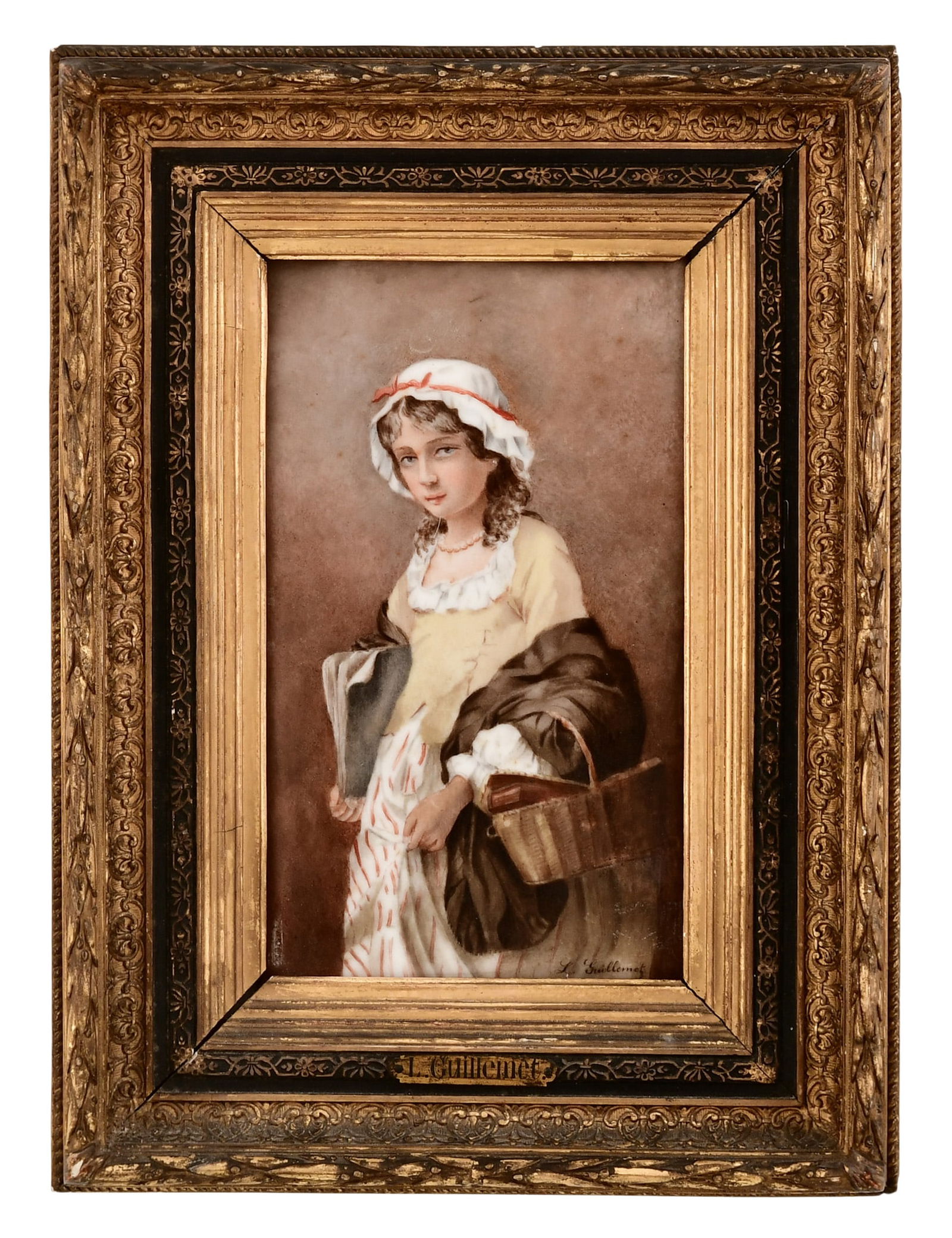French Hand-Painted Porcelain Plaque of a Woman, L. Guillemet (1 of 6)
