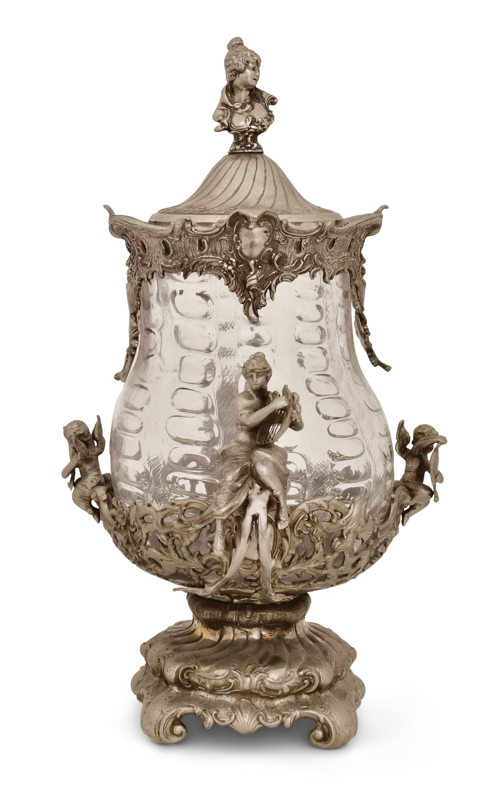 A Large Continental Silvered Bronze & Glass Figural Punch Bowl (1 of 7)