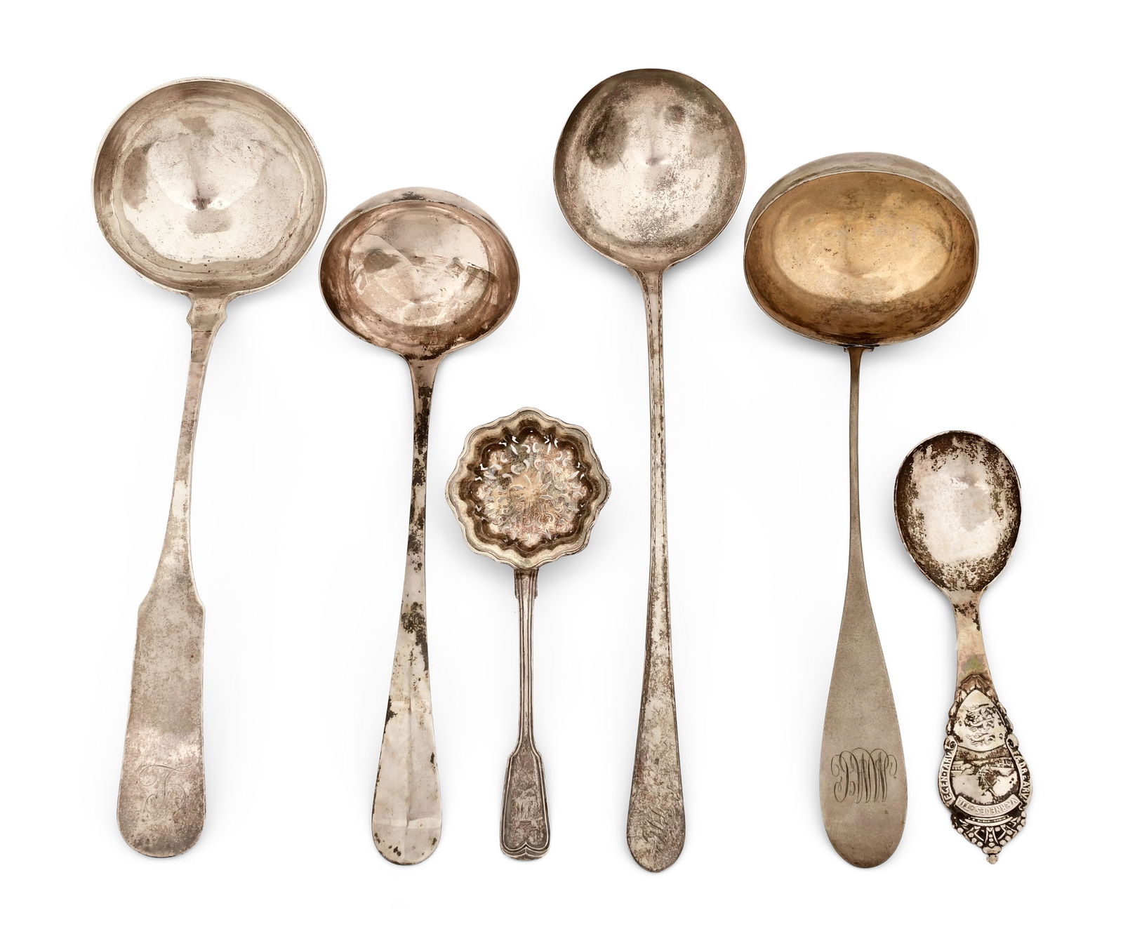 Lot of Coin Silver Ladles: Lot of Coin Silver Ladles19th/20th centuryeach stamped with makers marks and hallmarks14 3/4 in. long (largest)28.54 troy ouncesProvenance: Private Collection, Orchard Park, New YorkOther Notes: Fonta