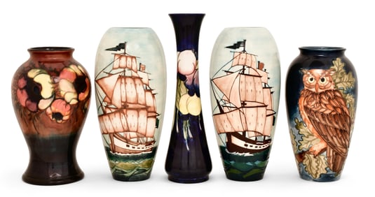 Lot of Five Moorcroft Pottery Vases