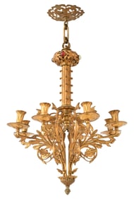 American Gilt Bronze & Jeweled Glass Chandelier