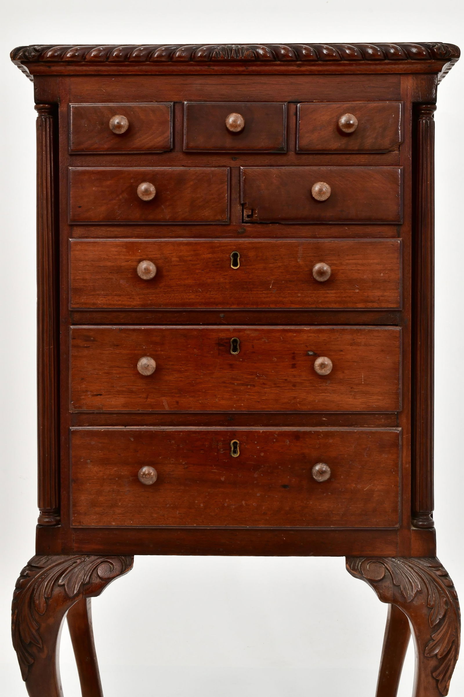 Chippendale Carved Mahogany Miniature High Chest of Drawers - 5