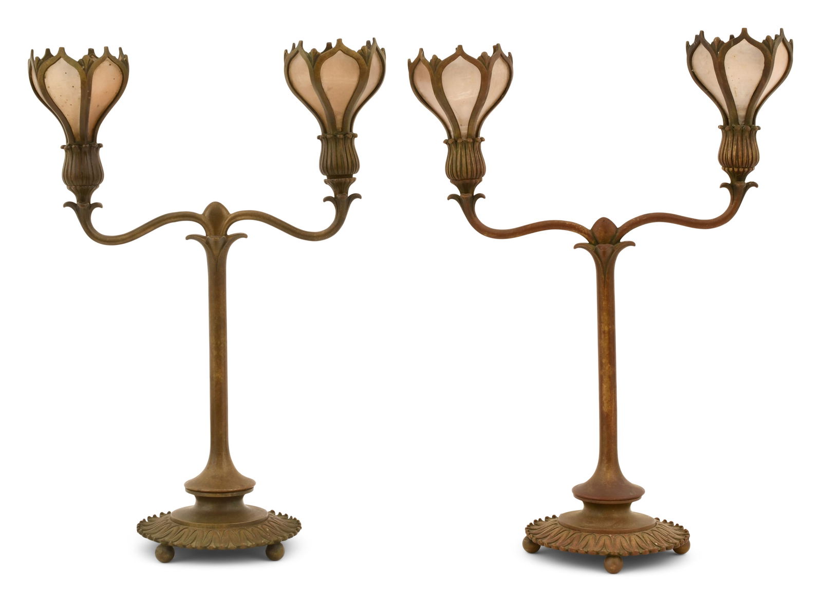 Attr. Bigelow, Kennard & Co., Pair of Double Candle Lamps: Attributed to Bigelow, Kennard & Co.Pair of Double Candle Lampsearly 20th centurymica, patinated metal16 1/2 x 12 1/4 x 5 1/4 inchesProvenance: Important Private Collection