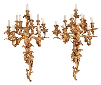 Set of Two French Gilt Bronze Wall Sconces