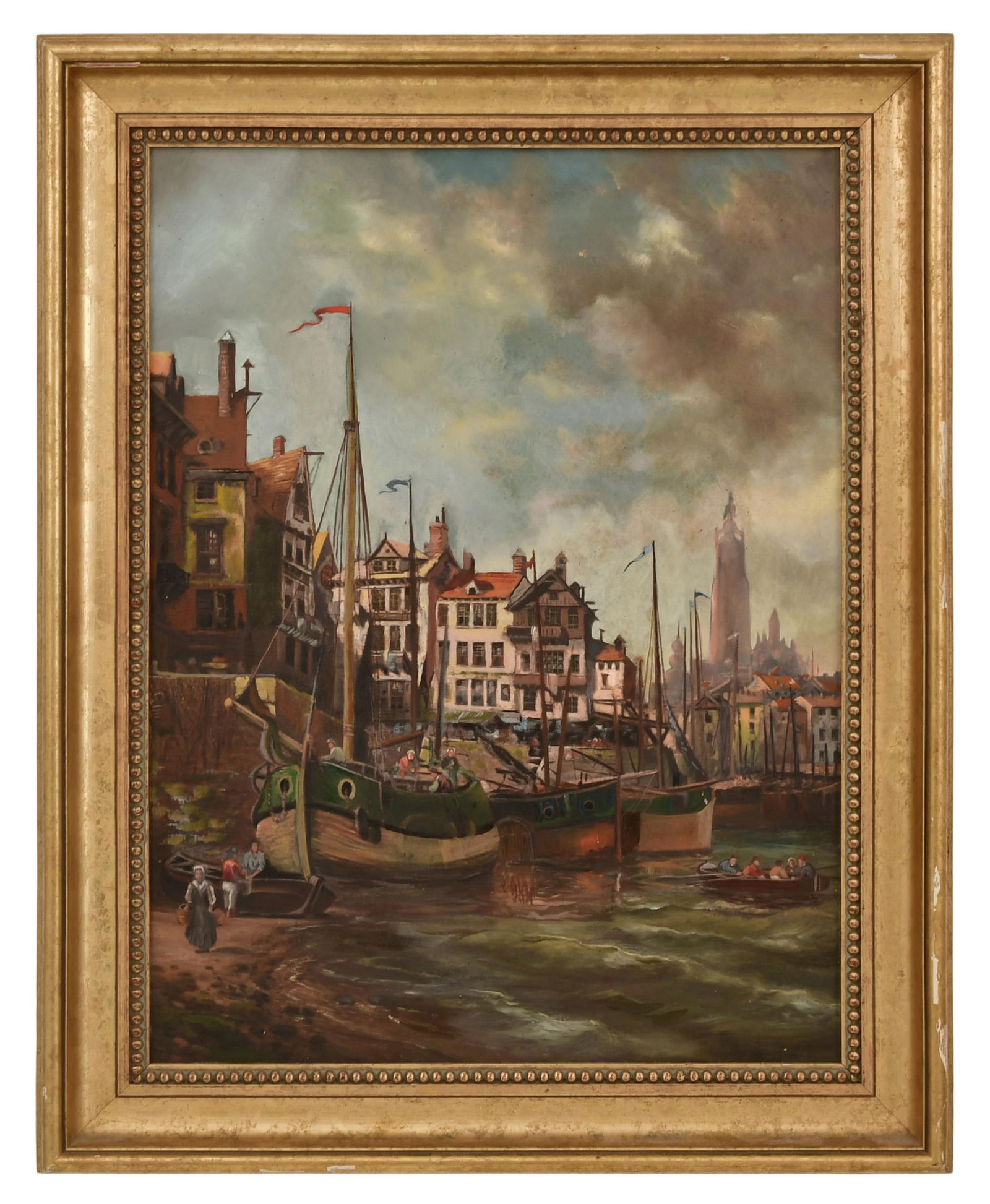 Charles Euphrasie Kuwasseg (French, 1833-1904), City Harbor Scene (1 of 3)