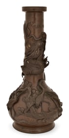 Japanese Bronze Dragon & Stork Vase