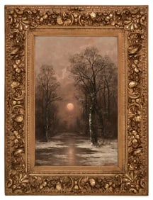 Snowy Moonlit Landscape, Oil on Canvas, 19th Century, Signed "J. Windfelder"