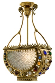 American Gilt Brass & "Jeweled" Glass Ceiling Light