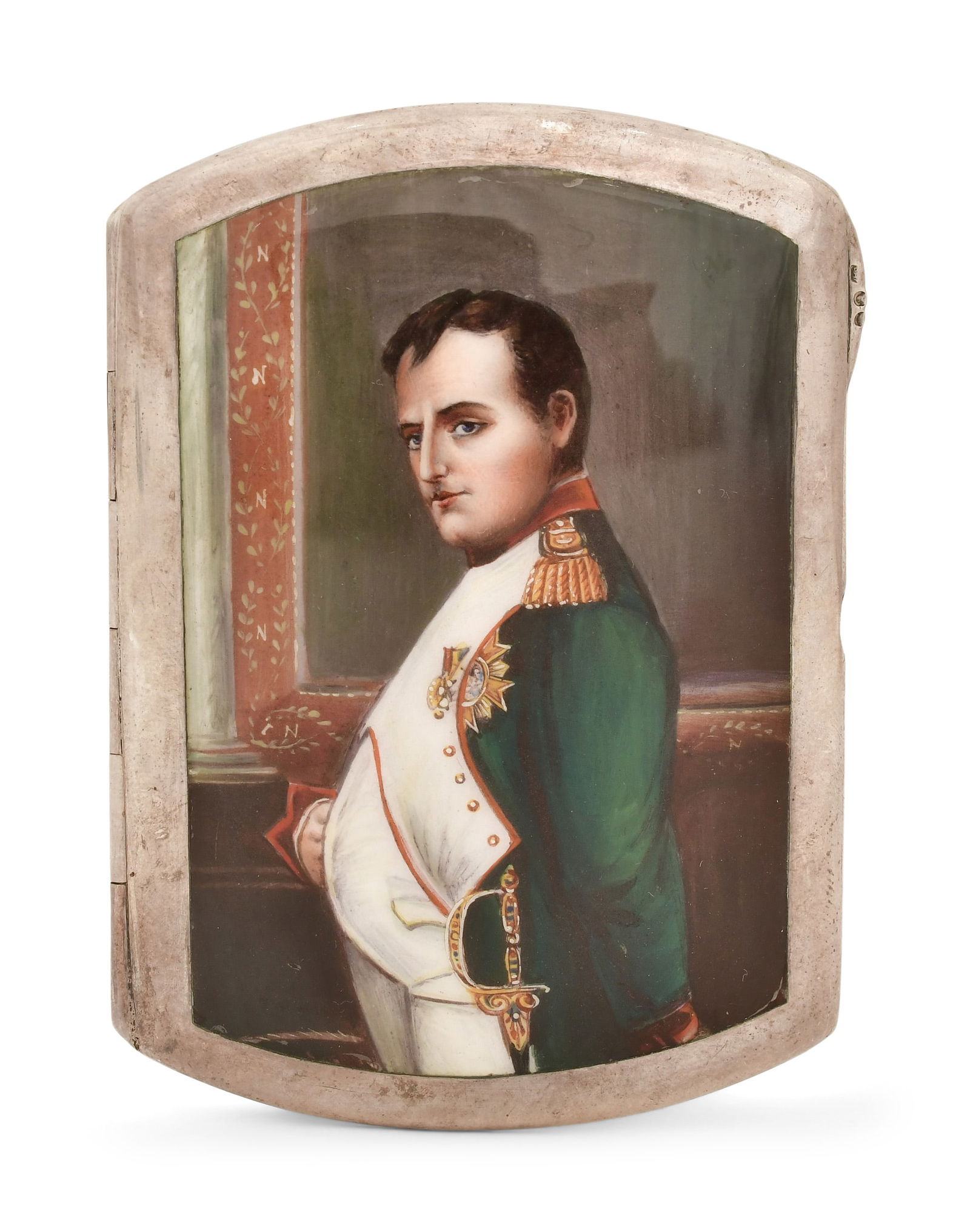 Continental .900 Silver & Enamel Cigarette Case with Portrait of Napoleon Bonaparte: Continental .900 Silver & Enamel Cigarette Case with Portrait of Napoleon Bonaparte 19th century marked "900" 3 1/2 x 2 1/2 inches Other Notes: Fontaine's Auction Gallery can arrange shipping for