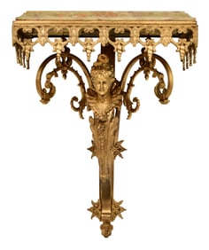 French Gilt Bronze & Onyx Figural Wall Shelf