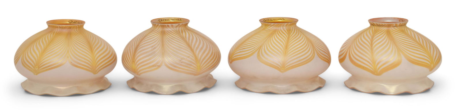 Four Quezal Art Glass "Pulled Feather" Shades (1 of 4)