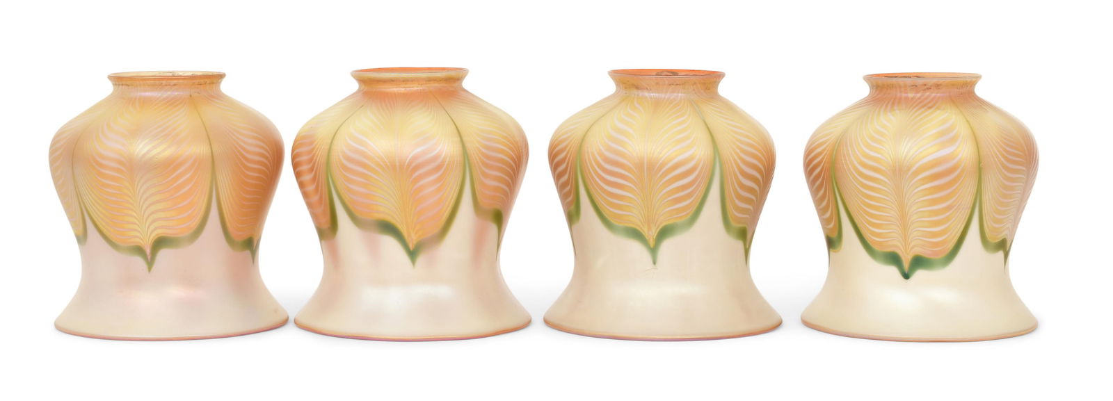 Four Quezal Art Glass "Pulled Feather" Shades (1 of 4)