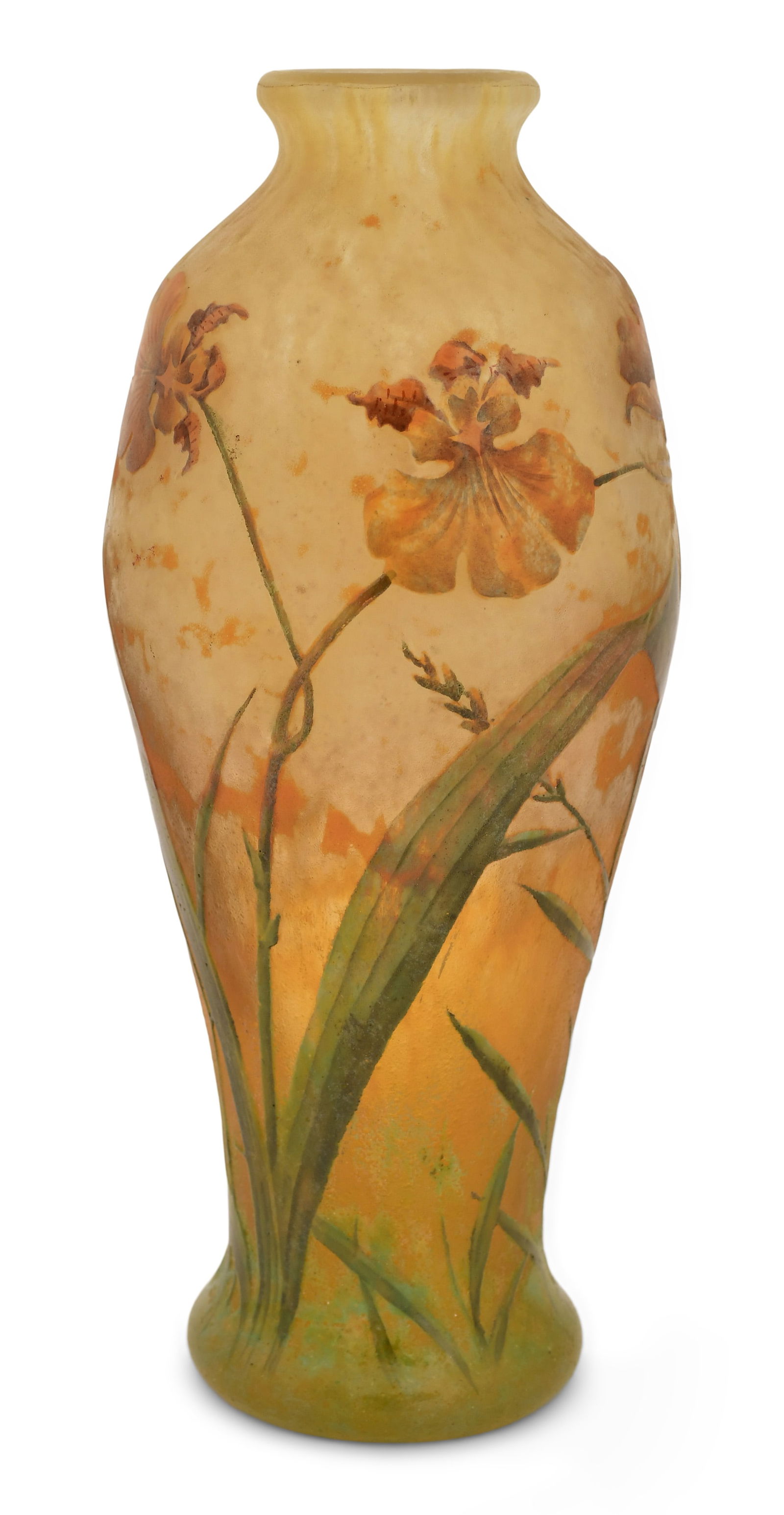 Daum, Nancy, Cameo Glass "Orchid" Vase: Daum(Nancy, France, est. 1878)"Orchid" Vasecirca 1900enameled cameo glassmarked "Daum, Nancy" with the Cross of Lorraine7 3/4 x 3 1/4 inchesProvenance: Private Collection, Michigan