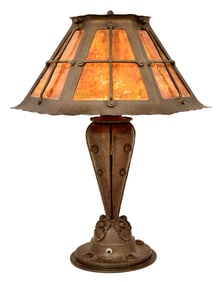 American Arts & Crafts Copper & Glass Table Lamp