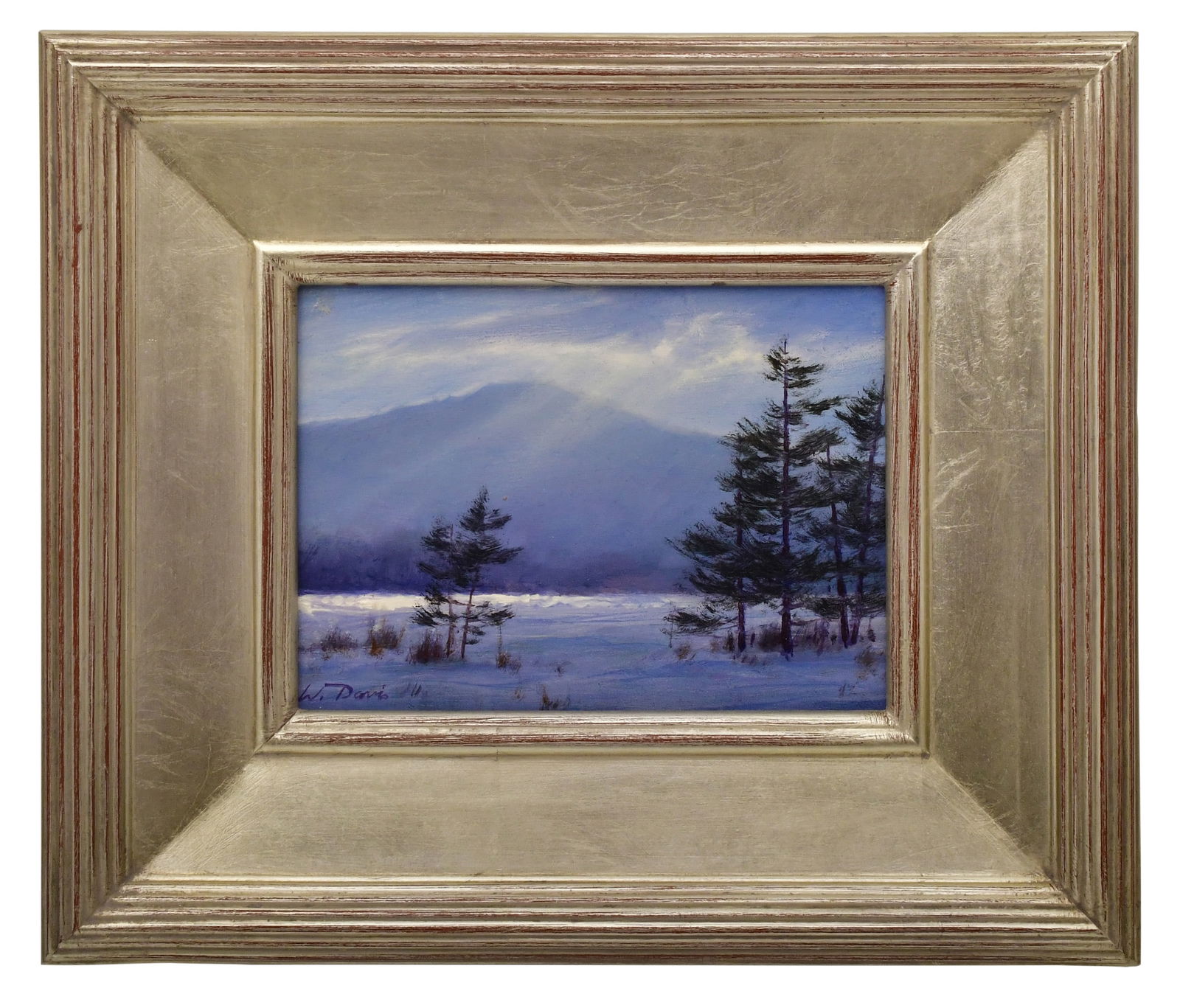 William Robert Davis (American, b. 1952), "January Snow, Chocorua": William Robert Davis (American, b. 1952) "January Snow, Chocorua" oil on board signed "W. Davis" (lower left); and signed, titled and dated on verso 5 1/4 x 7 1/4 inches (sight) 11 1/2 x 13 1/2