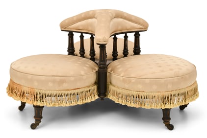 American Victorian Ebonized Triple-Seat Parlor Bench