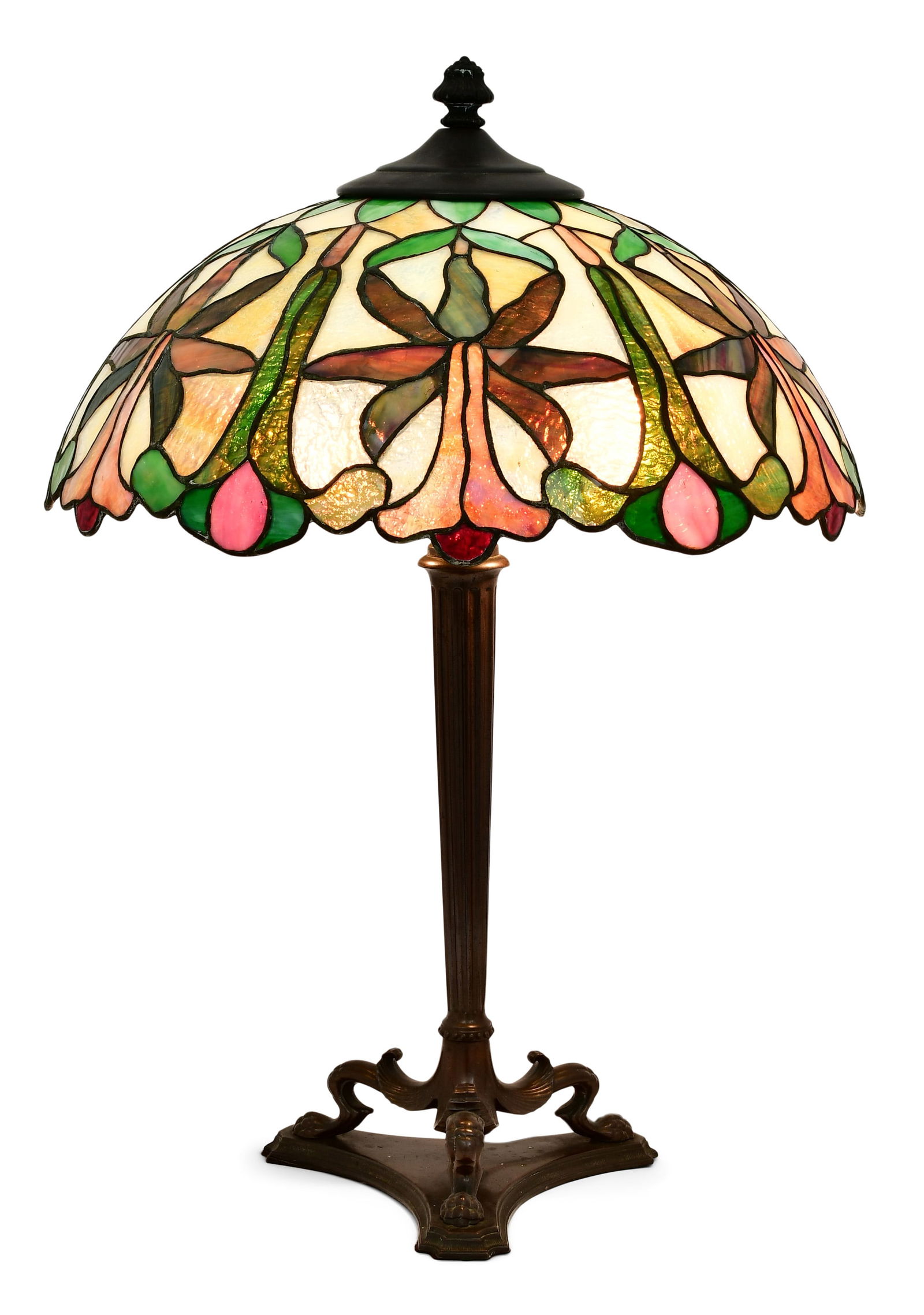 American Leaded Glass Table Lamp with a Classique Base: American Leaded Glass Table Lamp with a Classique Base early 20th century 25 x 18 inches Provenance: Private Collection, Orchard Park, New York