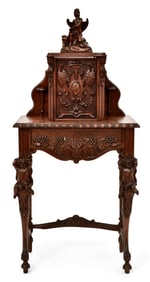 American Carved Walnut Telephone Stand