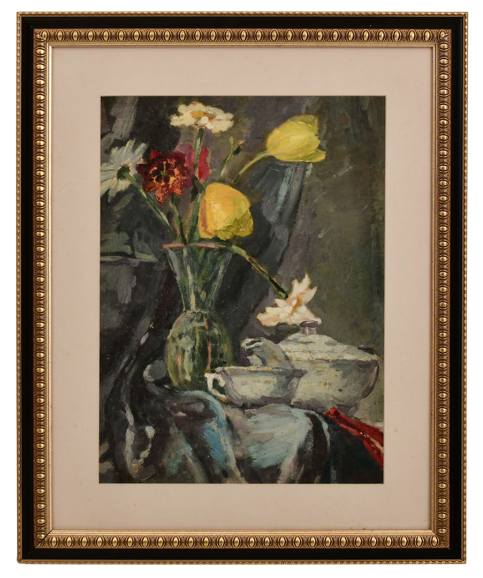 David Davidovich Burliuk (Russian, 1882-1967), Still Life with Flowers: David Davidovich Burliuk (Russian, 1882-1967) Still Life with Flowers oil on paper signed "Burliuk" (lower right) 19 x 14 inches (sight) 27 1/2 x 22 inches (frame)