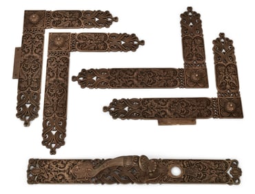 American 19th Century Bronze Door Corners & Handle with Backplate