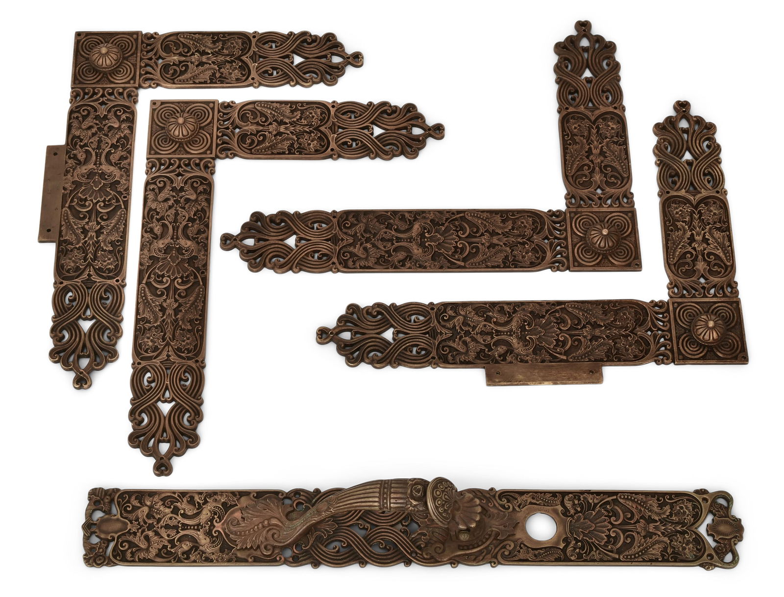 American 19th Century Bronze Door Corners & Handle with Backplate (1 of 9)