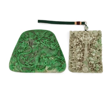 Two Chinese Qing Dynasty Carved Jadeite Plaques
