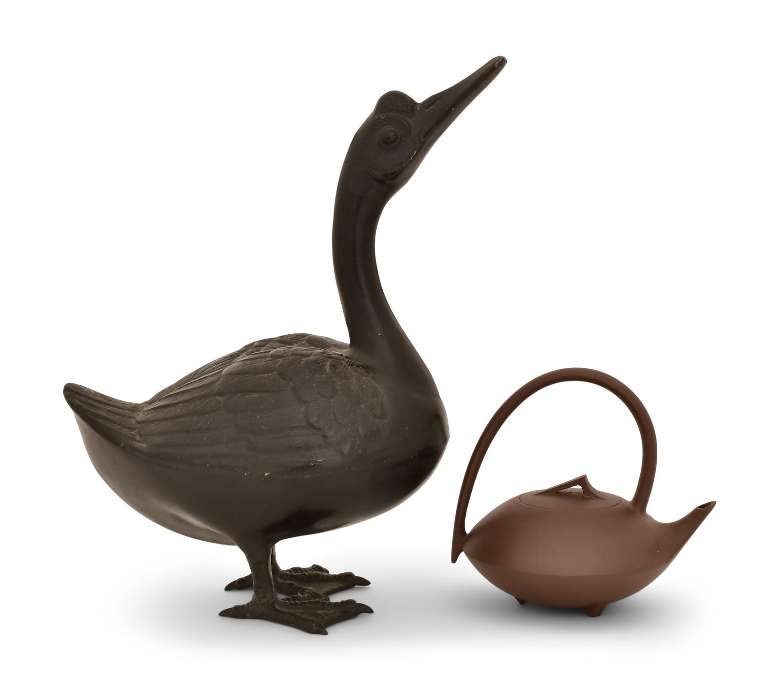 A Chinese Yixing Zisha Teapot and a Chinese Bronze Figure of a Goose (1 of 6)