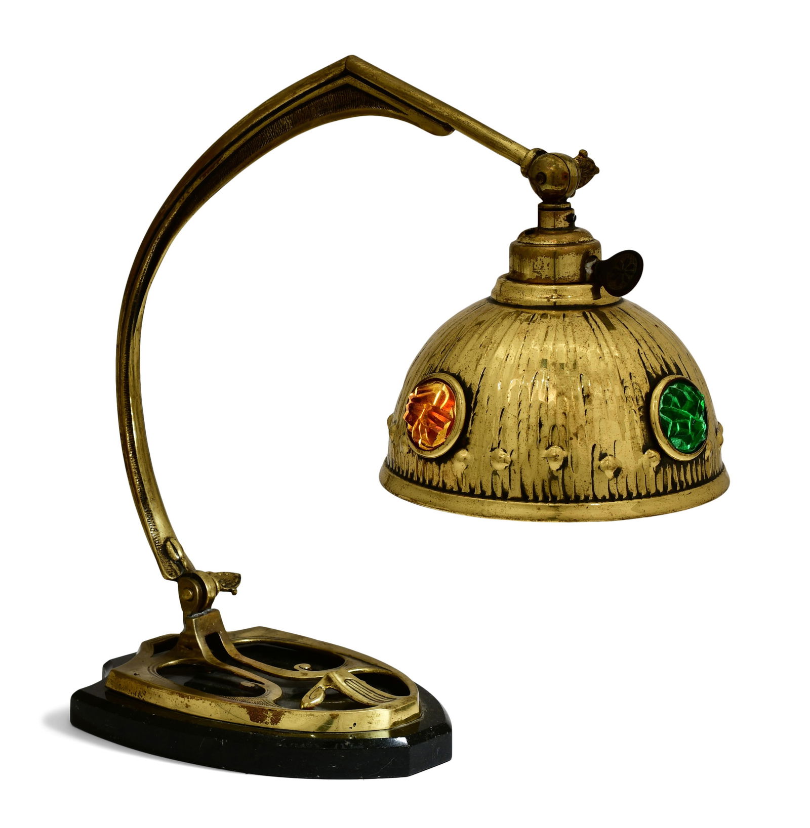 Art Nouveau Chunk Glass & Gilt Metal Desk Lamp (1 of 4)