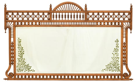 American Oak Stick & Ball Mirror with Painted Leaves